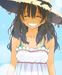  ^_^ blush closed_eyes copyright_request dress facing_viewer grin hat long_hair smile solo straw_hat sun_hat sundress toshiya 