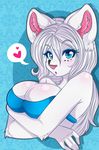  &lt;3 anthro big_breasts blue_eyes blush bra breast_squish breasts bust cat cleavage clothed clothing feline female fur hair kammymau kira long_hair looking_at_viewer makeup mammal pink_fur pink_nose pose solo underwear white_fur white_hair 