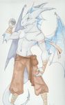  horn loincloth male plain_background scalie solo topless tsukinoyagami white_background wings 