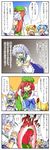  /\/\/\ 4girls 4koma apron ascot aura berusuke_(beru_no_su) blonde_hair blue_eyes blue_hair blush bow braid chibi cirno closed_eyes comic crossed_arms dragon_ball fang frills from_behind hair_bow hat highres hong_meiling ice izayoi_sakuya kaio_ken long_hair long_image maid_headdress multiple_girls o_o open_mouth orange_hair parody rumia silver_hair star sweatdrop tall_image touhou translated twin_braids waist_apron wings wrist_cuffs 