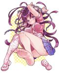  apron bandages bdsm blush bondage bound breasts chiaki_(asaaaaa) danganronpa footwear_removed long_hair medium_breasts mole mole_under_eye nurse purple_eyes purple_hair shoes single_shoe skirt solo super_danganronpa_2 toes tsumiki_mikan 