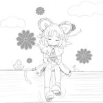  animal_ears basket closed_eyes greyscale ishikkoro monochrome mouse mouse_ears musical_note nazrin short_hair sitting smile solo tail touhou 