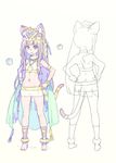  :3 animal_ear_fluff animal_ears barefoot bastet_(p&amp;d) brown_hair cat_ears cat_tail flat_chest full_body green_eyes hands_on_hips jewelry midriff multiple_views nagisa_kurousagi navel puzzle_&amp;_dragons standing tail turnaround 