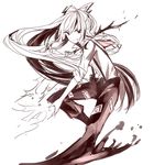  dress_shirt fire flame fujiwara_no_mokou hair_ribbon hug_(yourhug) long_hair monochrome ribbon shirt smile solo suspenders touhou 