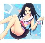  black_hair breasts cleavage copyright_request long_hair medium_breasts skirt smile solo toshiya very_long_hair 