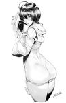  ahoge ass breasts cellphone dated greyscale highres huge_breasts monochrome original orushibu panties panty_pull phone self_shot short_hair simple_background smile solo thighs translation_request underwear v white_background 