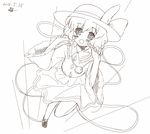  blush dated hat komeiji_koishi looking_at_viewer mille monochrome open_mouth short_hair signature simple_background sketch smile solo third_eye touhou white_background 