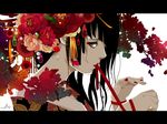  black_hair flower hair_flower hair_ornament japanese_clothes kimono letterboxed long_hair nanahara_shie original plum_blossoms ribbon solo 
