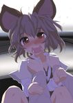  animal_ears blush grey_hair ishikkoro looking_at_viewer mouse_ears nazrin open_mouth pov short_hair solo_focus touhou 