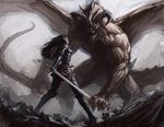  armor bad_id bad_pixiv_id demon duel fantasy long_hair ml.e original pointy_ears sword weapon 