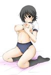  1girl blush breasts cameltoe character_request feet highres leg_wear no_shoes short_hair socks solo yajima_index 