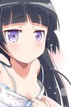  :&lt; bangs black_hair blunt_bangs blush breasts dress dress_pull gokou_ruri hachi_(orange) hime_cut long_hair mole mole_under_eye nipples ore_no_imouto_ga_konna_ni_kawaii_wake_ga_nai pulled_by_self small_breasts solo strap_slip sundress 