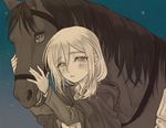  animal blush cape christa_renz horse looking_at_viewer monochrome open_mouth ponytail shingeki_no_kyojin short_hair tanpi 