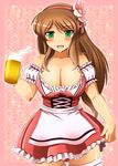  alcohol bad_id bad_pixiv_id banned_artist bare_shoulders beer beer_mug breasts brown_hair cleavage cup dirndl german_clothes green_eyes holding holding_cup large_breasts long_hair looking_at_viewer nonomiya_midori original shin'en_(gyokuro_company) solo thighhighs waitress 