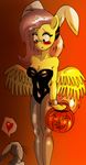  &lt;3 alcasar angel_(mlp) anthro anthrofied blush bunny-girl cleavage clothed clothing duo equine female fluttershy_(mlp) friendship_is_magic fur hair horse looking_down mammal my_little_pony pegasus pink_hair plain_background pony pumpkin wings yellow_fur 
