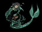  alternate_color animal_ears aqua_eyes black_background grey_hair hands_clasped head_fins highres long_hair mermaid monster_girl own_hands_together shigureru simple_background solo touhou wakasagihime 
