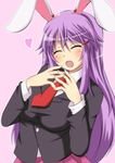  animal_ears blazer breasts bunny_ears hair_ornament hairclip heart impossible_clothes impossible_shirt jacket large_breasts long_hair masiromu necktie open_mouth pleated_skirt purple_hair red_neckwear reisen_udongein_inaba shirt skirt solo touhou 