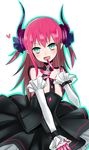  aqua_eyes bad_id bad_pixiv_id claws detached_sleeves dress elizabeth_bathory_(fate) elizabeth_bathory_(fate)_(all) fate/extra fate/extra_ccc fate_(series) glowing heart horns long_hair outline pink_hair pointy_ears solo tail two_side_up umiusi 