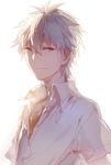  male_focus nagisa_kaworu neon_genesis_evangelion red_eyes rella school_uniform smile solo white_hair 