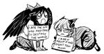  :c all_fours animal_ears bow braid cat_ears english frown greyscale hair_bow kaenbyou_rin meme monochrome multiple_girls multiple_tails pet_shaming reiuji_utsuho shoes sign sign_around_neck supahbeefcakes tail touhou twin_braids wings 