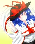  blue_hair breasts hat highres krace medium_breasts nagae_iku purple_eyes smile solo touhou 