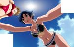  2girls agent_aika aika_zero ass beach bikini blue_eyes blue_hair breasts brown_eyes brown_hair minamino_karen multiple_girls screencap short_hair sumeragi_aika swimsuit 