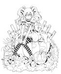  bad_id bad_pixiv_id greyscale halloween jack-o'-lantern lineart long_hair looking_at_viewer ml.e monochrome nami_(mangabullet) original sitting smile thighhighs twintails 