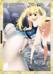  :d absurdres barefoot beluga_whale bent_over bikini blonde_hair blue_eyes dolphin fang fish grisaia_(series) grisaia_no_kajitsu hand_on_hip highres legs long_hair long_legs matsushima_michiru navel official_art open_mouth scan smile solo swimsuit twintails wading watanabe_akio water white_bikini 