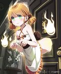  bad_id bad_pixiv_id blonde_hair blush bottomless door flower ghost green_eyes hitodama lena_(zoal) looking_at_viewer painting_(object) shingeki_no_bahamut smile solo table through_wall vase 