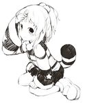  fallen_down forehead gebyy-terar greyscale hair_bobbles hair_ornament monochrome neptune_(series) pish raccoon_tail shoes short_ponytail sitting skirt solo striped tail tears wariza 