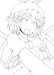  animal_ears highres krace lineart monochrome mystia_lorelei open_mouth smile solo touhou transparent_background wings 