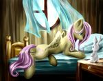  angel_(mlp) bed cutie_mark duo equine female feral fluttershy_(mlp) friendship_is_magic fur green_eyes hair horse inside lagomorph lying mammal my_little_pony on_front pegasus pillow pink_hair pony rabbit shizyaa table wings yellow_fur 