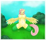 anthro anthrofied anus equine female fluttershy_(mlp) friendship_is_magic fur green_eyes hair horse kneeling mammal ms-seven0 my_little_pony open_mouth outside pegasus pink_hair pony pussy solo wings yellow_fur 