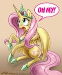  blue_eyes crown cutie_mark english_text equine female feral fluttershy_(mlp) friendship_is_magic horn horse john_joseco mammal my_little_pony necklace plain_background pony sitting solo sweat text winged_unicorn wings 