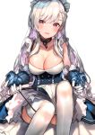  azur_lane belfast_(azur_lane) cleavage denchu_(kazudentyu) maid panty_pull thighhighs 