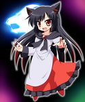  animal_ears black_hair brooch dress fang fingernails hino_hino imaizumi_kagerou jewelry long_fingernails long_hair long_sleeves machine_robo open_mouth red_eyes solo touhou wolf wolf_ears 