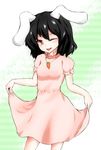  animal_ears black_hair blush bunny_ears carrot highres inaba_tewi krace looking_at_viewer one_eye_closed red_eyes short_hair smile touhou 