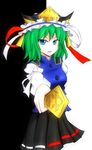  blue_eyes breasts green_hair hat highres krace looking_at_viewer medium_breasts open_mouth rod_of_remorse shiki_eiki short_hair solo touhou 