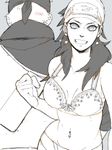  1boy 1girl dark_skin green_yossy karui lingerie monochrome naruto naruto_shippuuden omoi_(naruto) smile underwear 