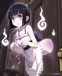  :o bad_id bad_pixiv_id bare_shoulders black_hair blush bottomless door flower ghost hitodama lena_(zoal) looking_at_viewer painting_(object) purple_eyes shingeki_no_bahamut short_hair solo table through_wall vase 