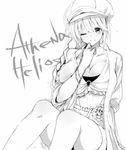  athena_helios breasts cleavage greyscale hrk173 huge_breasts long_hair monochrome one_eye_closed original smile solo 