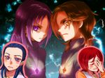  bad_id bad_pixiv_id blue_eyes blue_hair blush closed_eyes dark_persona electricity futari_wa_precure_splash_star hand_on_own_face hyuuga_saki ivory_(25680nico) jewelry kiryuu_kaoru kiryuu_michiru mishou_mai multiple_girls orange_eyes orange_hair pendant precure purple_eyes purple_hair red_hair role_reversal serious sweatdrop yuunagi_middle_school_uniform 