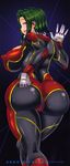  1girl ando_hiroyuki ass breasts covered_nipples erect_nipples green_hair highres huge_ass huge_breasts large_breasts looking_back solo zipper 