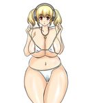  1girl bikini blonde_hair breasts cleavage headphones huge_breasts jewelry long_hair mr106 necklace nitroplus orange_eyes plump solo star super_pochaco swimsuit twintails 