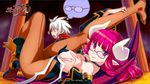  1girl bespectacled borrowed_garments breasts company_connection demon_girl disgaea eyewear_switch glasses harada_takehito horns la_pucelle makai_senki_disgaea_3 makai_senki_disgaea_4 mao_(disgaea) maou_prier medium_breasts nippon_ichi official_art pantyhose prier red_hair screencap shoes single_shoe spoken_object white_hair wings 