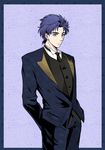  blue_eyes blue_hair formal jojo_no_kimyou_na_bouken jonathan_joestar male_focus necktie phantom_blood skipwater solo suit 