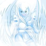  1800 1girl adventure_time black_eyes blue_skin breasts covering covering_breasts evil female guardian_angel guardian_angel_(adventure_time) long_hair looking_at_viewer open_mouth panties self_fondle solo thighhighs underwear white_hair white_legwear white_panties wings 