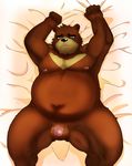  balls bear bed biceps black_eyes brown_fur chubby fur grizzly_bear juuichi_mikazuki looking_at_viewer lying male mammal morenatsu nipples nude on_back overweight penis spread_legs spreading unknown_artist 