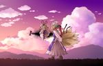  animal_ears bad_id bad_pixiv_id carrying cat_ears cat_tail chen chin_rest closed_eyes cloud cloudy_sky fox_tail gap hat landscape long_hair long_sleeves multiple_girls multiple_tails outdoors piggyback pillow_hat purple_eyes shoes short_hair sky smile sobyoukyou sunset tail touhou walking wide_sleeves yakumo_ran yakumo_yukari 