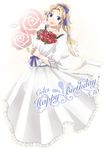  alternate_costume birthday blonde_hair blue_eyes bouquet celes_chere dress final_fantasy final_fantasy_vi flower hitopm open_mouth ponytail rose smile solo 